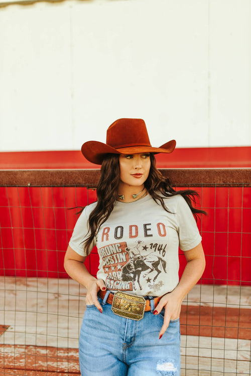 Red, White and Blue Bronc Tshirt (Cool Grey)