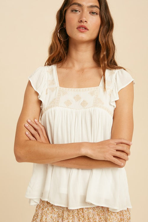 Kora Babydoll Top (Off White)