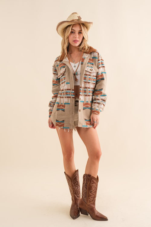 Emmalina Aztec Shacket (Taupe)