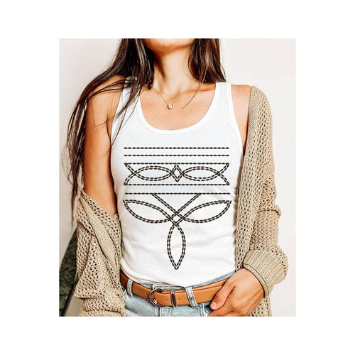 Western Boot Stitch Tank (White)