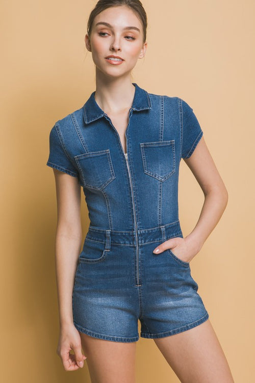 Kaylee Denim Romper (Blue)