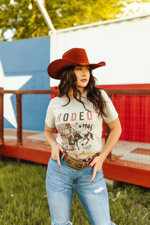 Red, White and Blue Bronc Tshirt (Cool Grey)