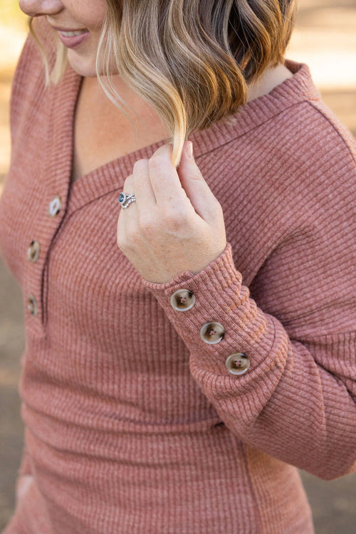 Brittney Button Sweater (Terracotta)