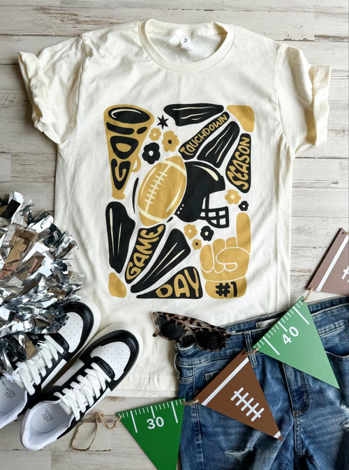 Floral Football Tshirt (Gold & Black)