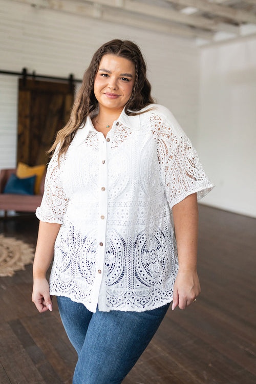 *Online Exclusive* Head in the Clouds Lace Button Down