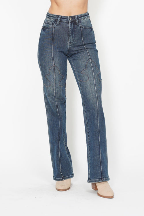 Winnie Judy Blue Western Straight Leg Jeans (Dark Wash)