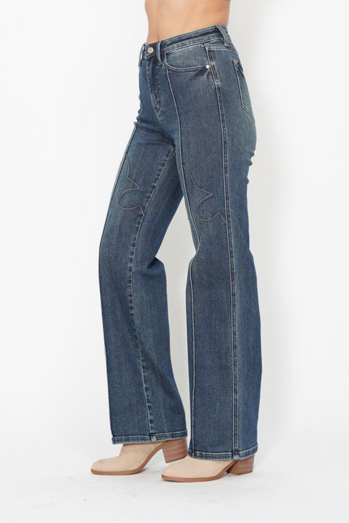 Winnie Judy Blue Western Straight Leg Jeans (Dark Wash)