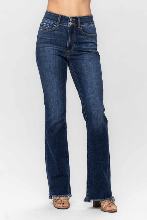 Judy Blue Vintage Frayed Bootcut Jeans (Dark Wash)