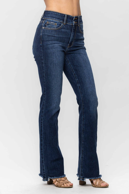 Judy Blue Vintage Frayed Bootcut Jeans (Dark Wash)