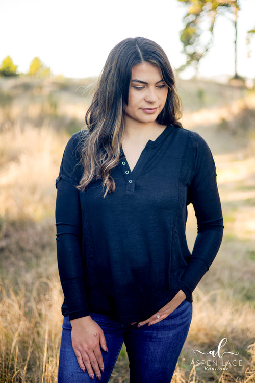 Destin Henley Top (Black)