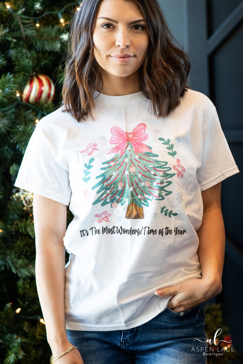 Bow Christmas Tree Tshirt (White)