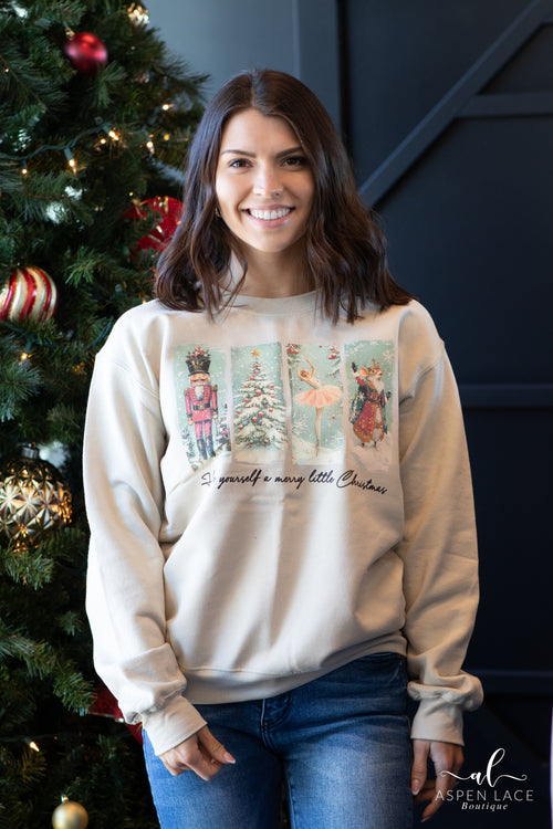 Retro Nutcracker Christmas Sweatshirt (Sand)