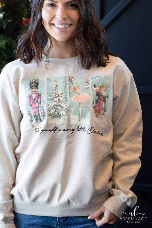 Retro Nutcracker Christmas Sweatshirt (Sand)