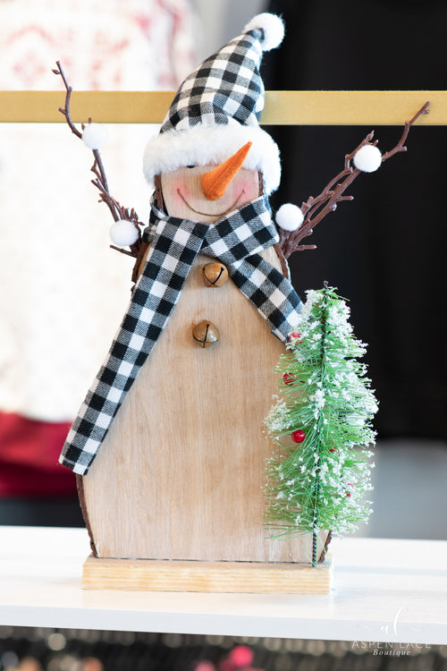 Wood Snowman with Stocking Cap