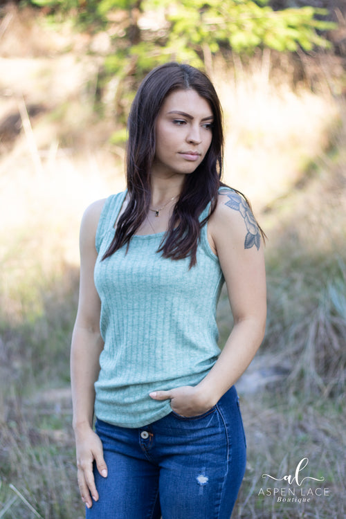 Mia Ribbed Tank (Hunter Green)