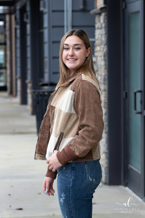 Patchwork Corduroy Jacket (Brown)