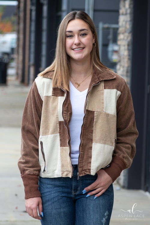 Patchwork Corduroy Jacket (Brown)