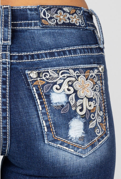 Miss Me Rust Floral Stitch Bootcut Jeans