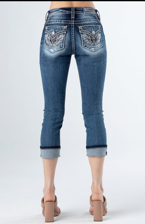 Miss Me Star Wing Capri's (Medium Wash)