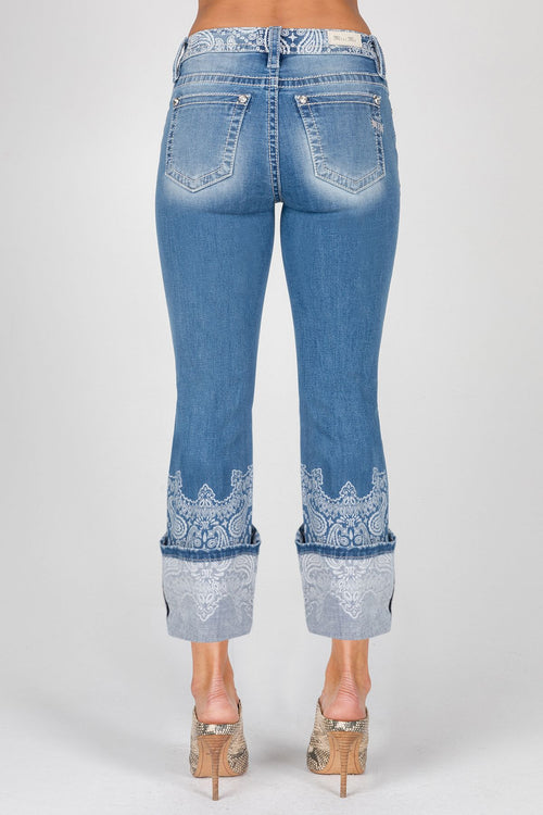 Miss Me Paisley Crop Straight Jeans (Light Wash)