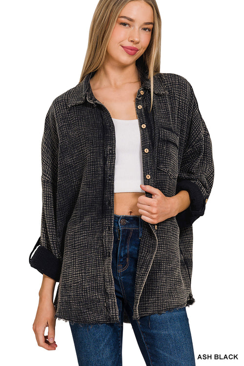 Gina Acid Wash Button Up (Black)