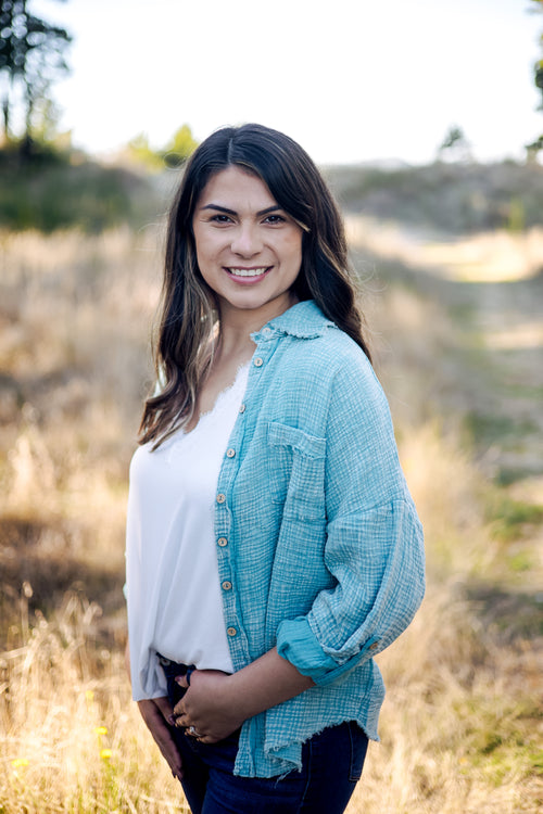 Gina Acid Wash Button Up (Dusty Teal)