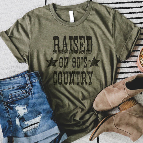 *PVM* Raised on 90's Country Tshirt (Heather Olive)