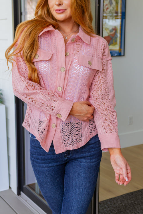 *Online Exclusive* Sweeter Than Nectar Lace Button Down in Rose