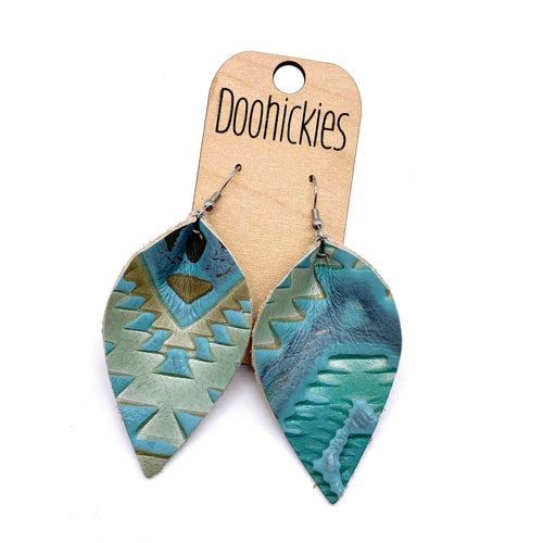 Aztec Leather Earrings (Blue)