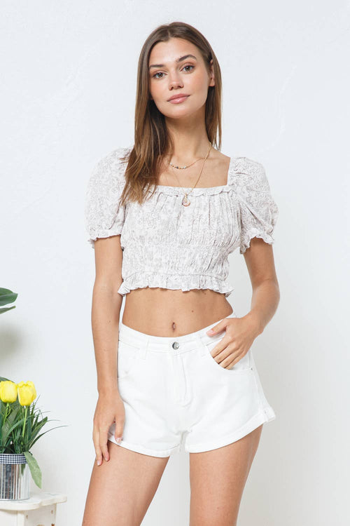 Peasant Ruffle Top (Pale Taupe)