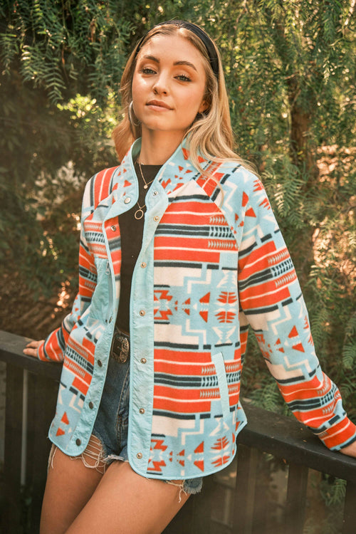 Sahara Fleece Aztec Jacket (Aqua)