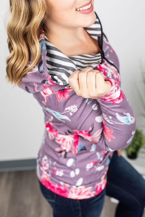 HalfZip Hoodie (Purple and Stripes Floral)