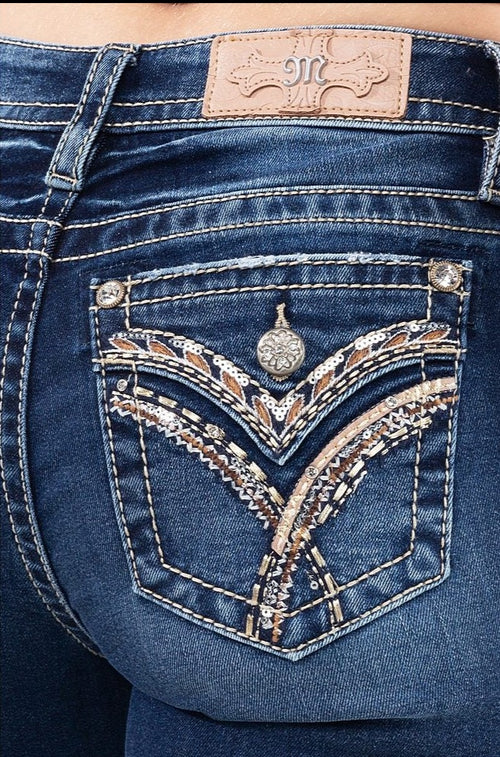 Miss Me Bronze/Gold Stitch Bootcut Jeans