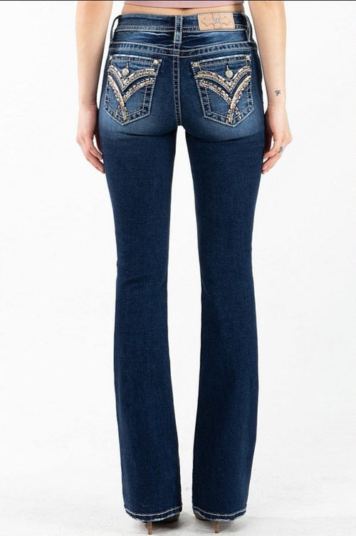 Miss Me Bronze/Gold Stitch Bootcut Jeans