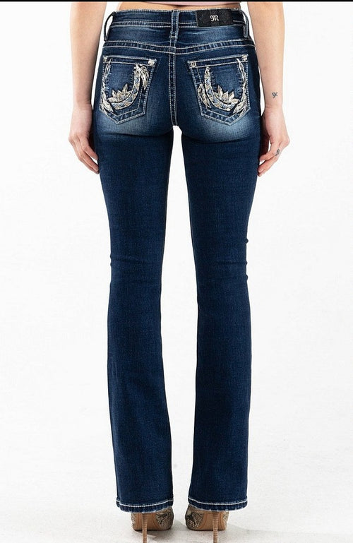 Miss Me Feather Horseshoe Bootcut Jeans