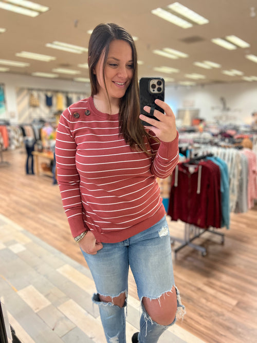 Rosie Sweater (Rust/Ivory Stripe)