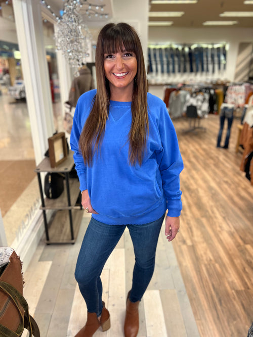 Mindy Acid Wash Pullover (Bright Blue)